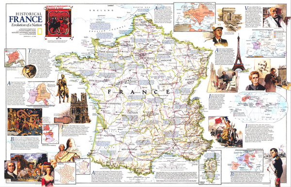 Historical France Wall Map - Published 1989 by National Geographic