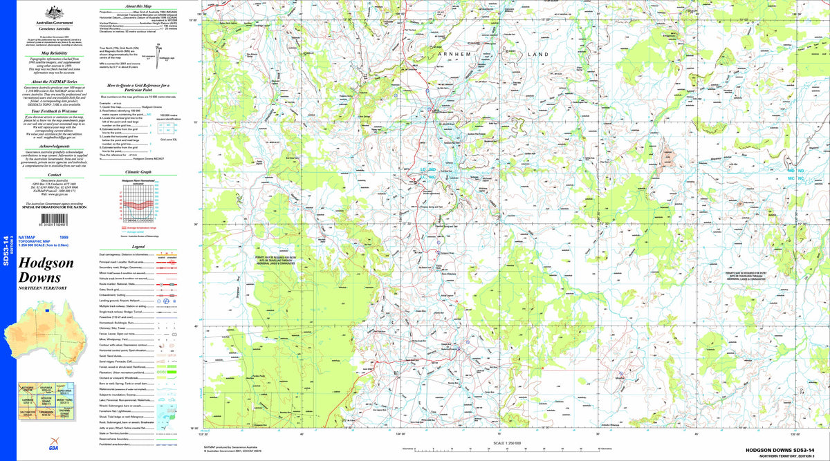 Hodgson Downs SD53-14 Topographic Map 1:250k | Mapworld