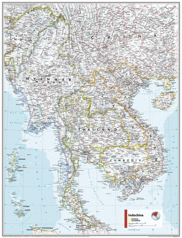 Indochina Atlas of the World, 11th Edition, National Geographic Wall Map