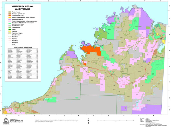 Kimberley 2021 Pastoral Lease 700 x 1000mm Wall Map