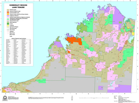Kimberley Pastoral Lease 700 x 1000mm Wall Map