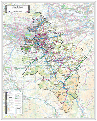 County Map of Lanarkshire & Glasgow 800 x 1000mm