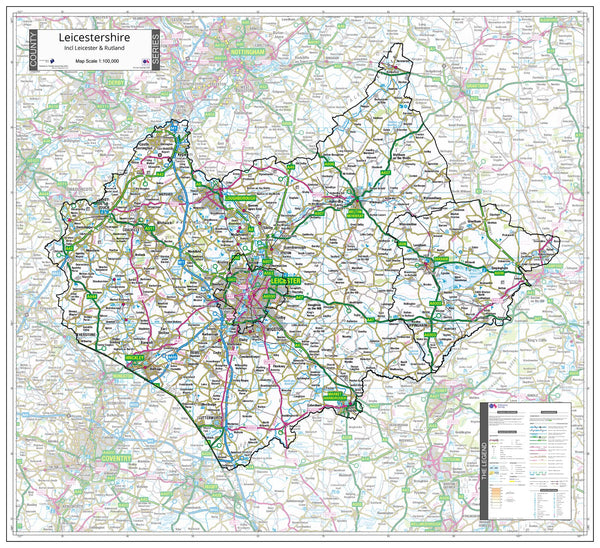 County Map of Leicestershire 920 x 840mm