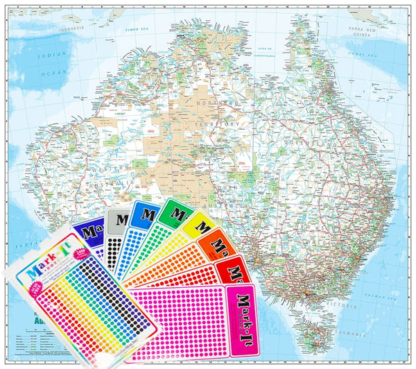 Australia Reference Megamap A 2400 x 2130mm Laminated Cartodraft with FREE Map Dots