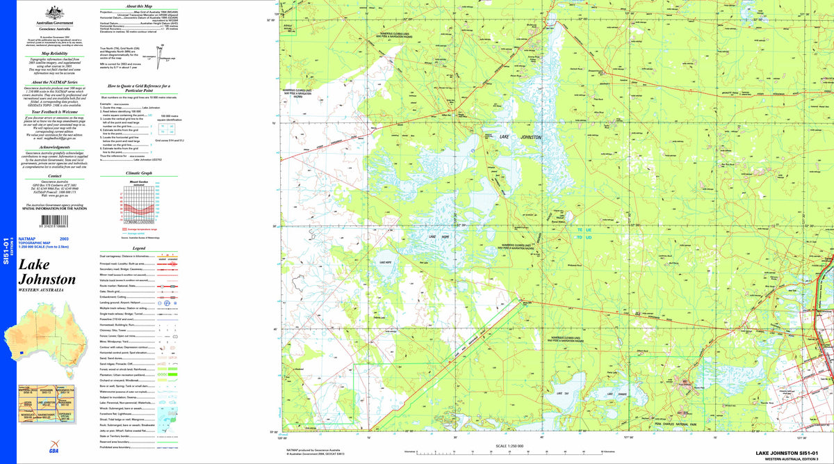 Lake Johnston SI51-01 Topographic Map 1:250k | Mapworld