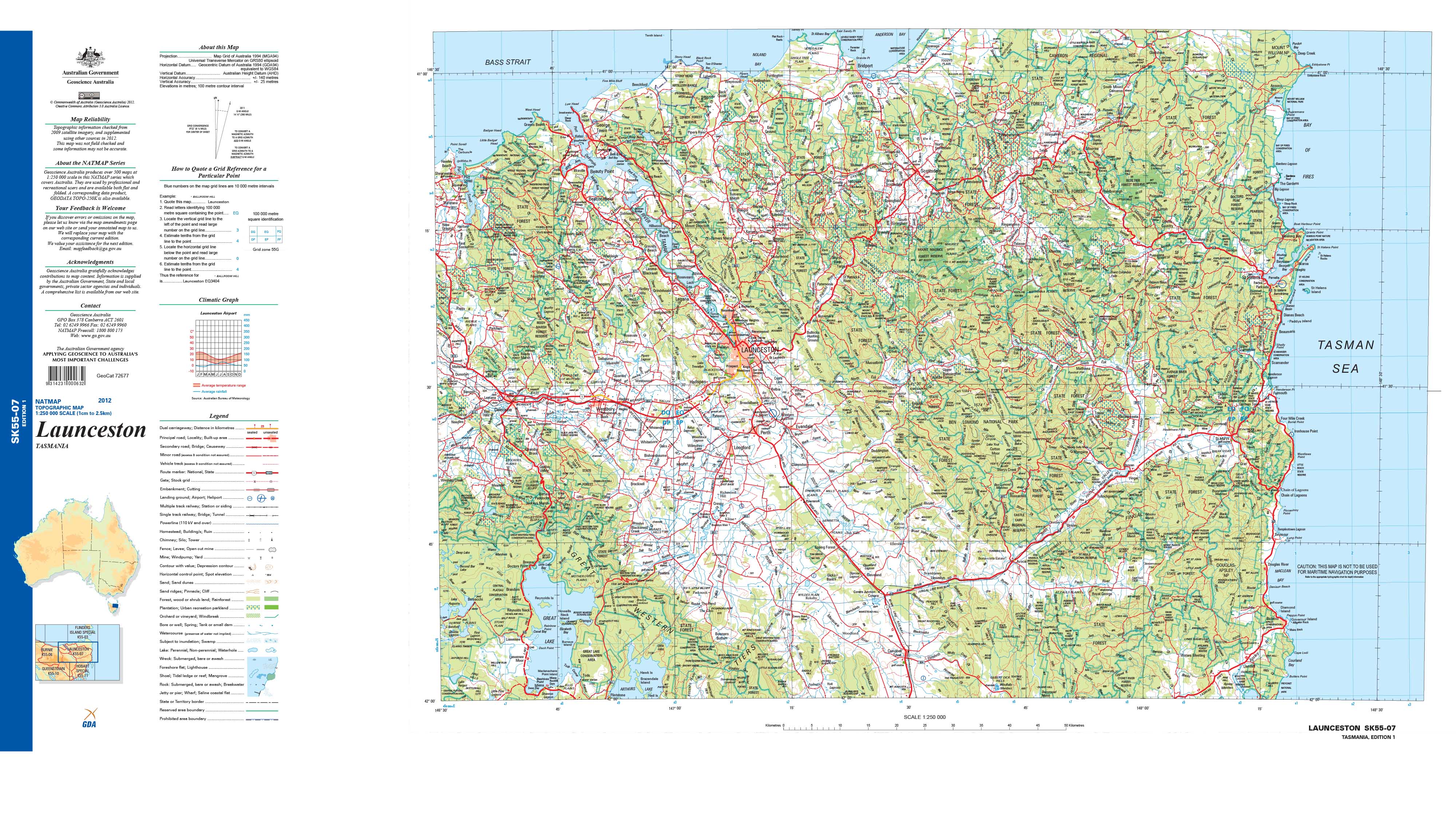 Launceston Map Launceston SK55-07 Topographic Map 1:250k | Mapworld