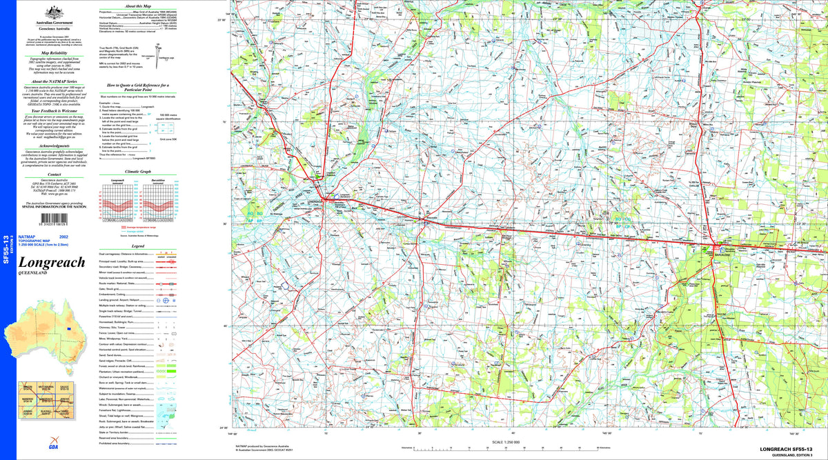 Longreach SF55-13 Topographic Map 1:250k | Mapworld