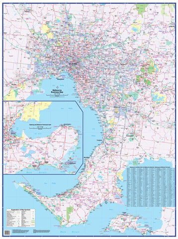 Melbourne Business Map UBD 1010 x 1350mm Laminated Wall Map with Hang Rails