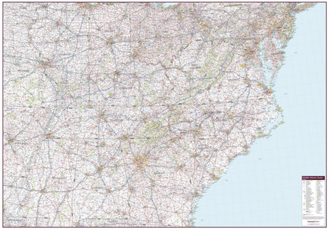 Middle Atlantic United States Wall Map 1325 x 928mm