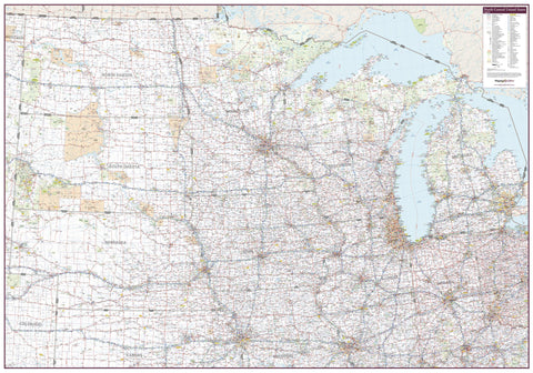 North Central United States Wall Map 1325 x 928mm