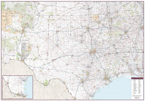 South Central United States Wall Map 1325 x 928mm