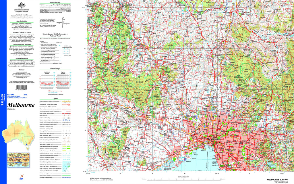 Buy Melbourne SJ5505 Topographic Map 1250k