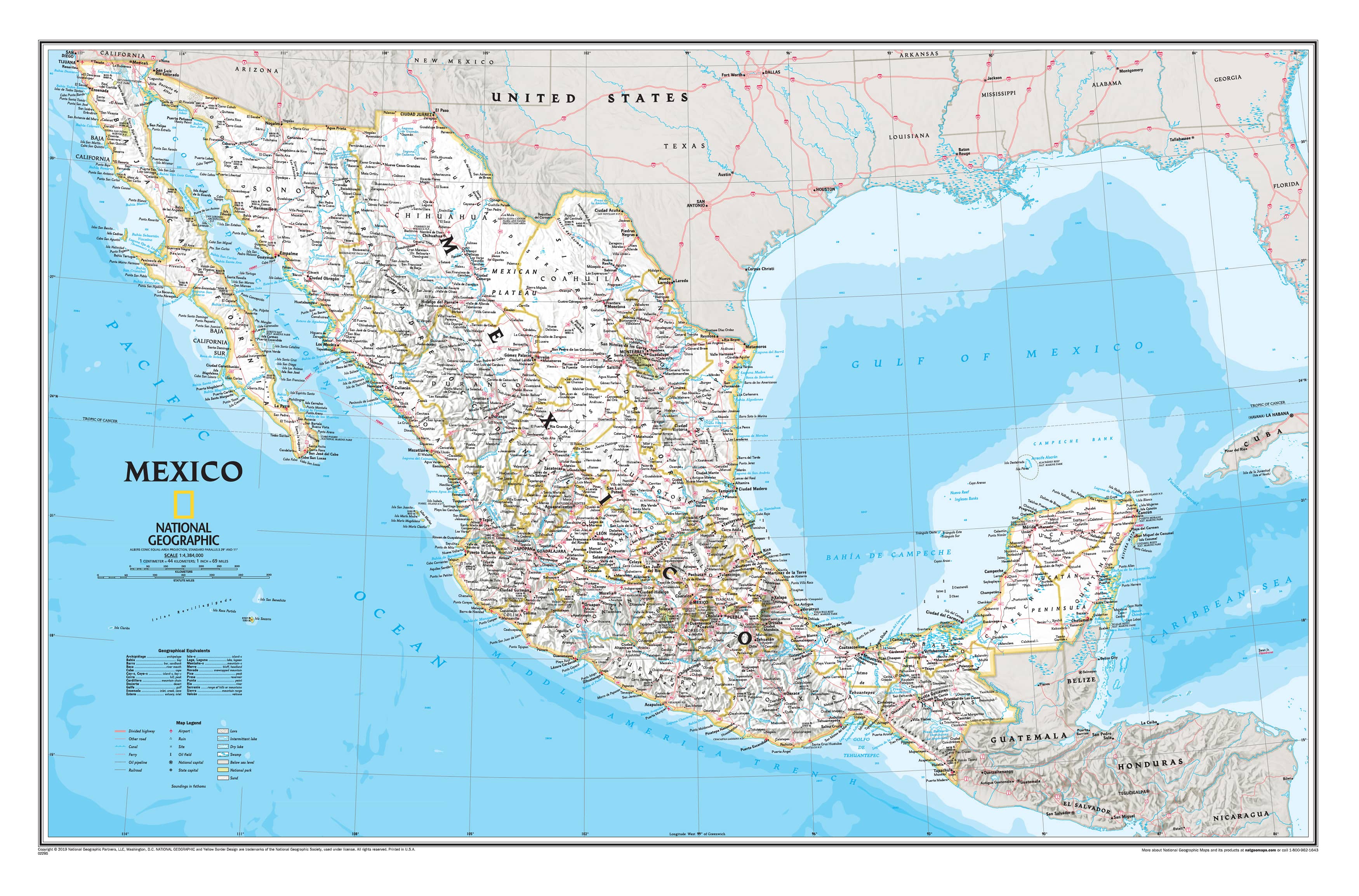 Mexico NGS Wall Map Buy Wall Map Of Mexico Mapworld Mexico NGS 876 X 575mm Wall Map 
