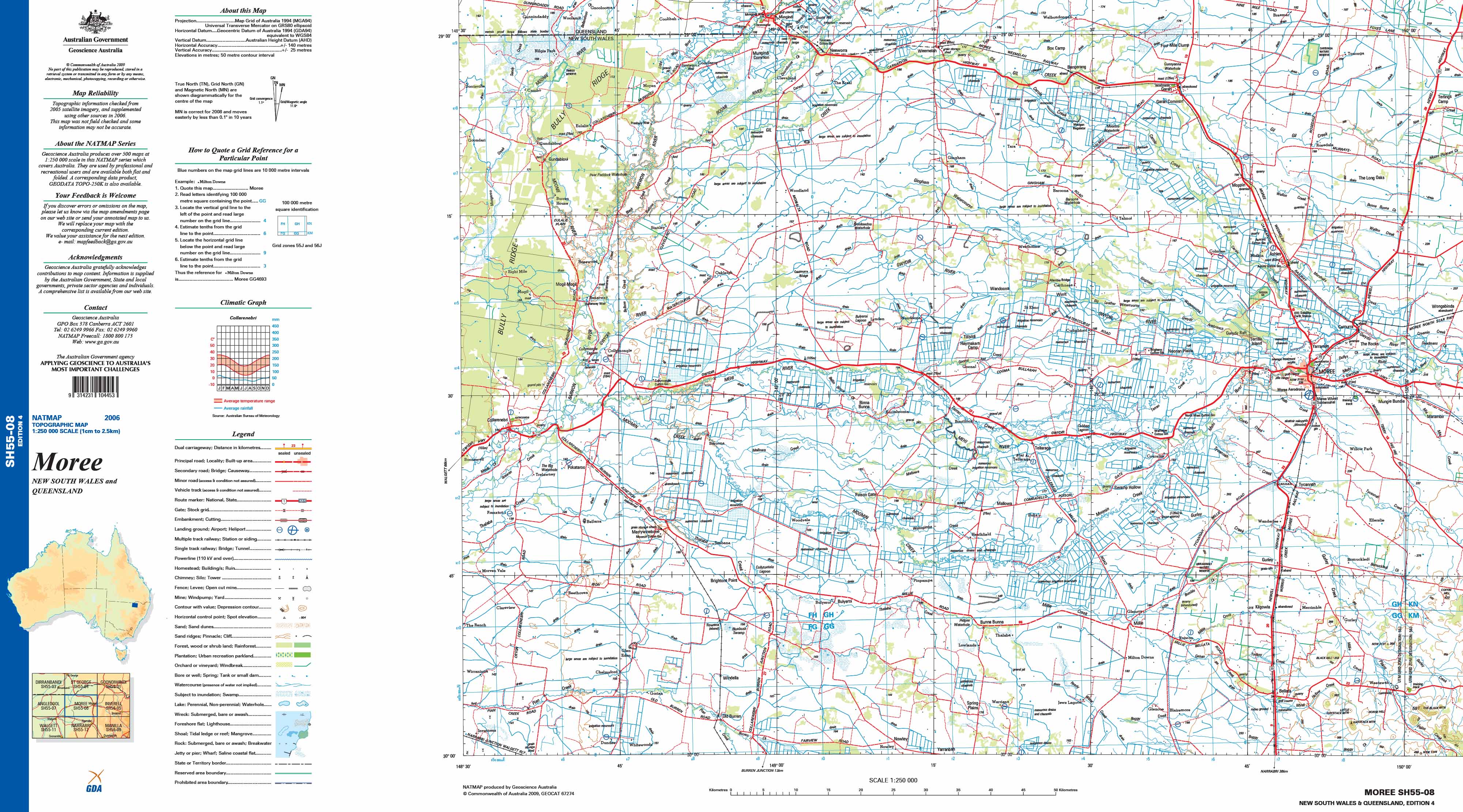 Moree Map Moree SH55-08 Topographic Map 1:250k | Mapworld