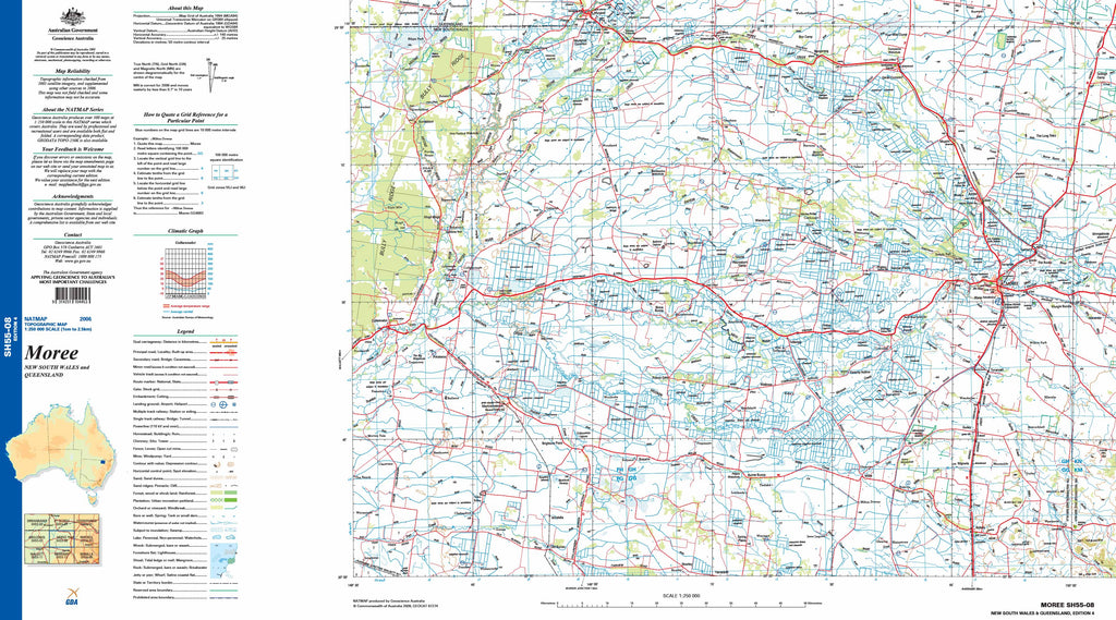 Moree SH55-08 Topographic Map 1:250k | Mapworld