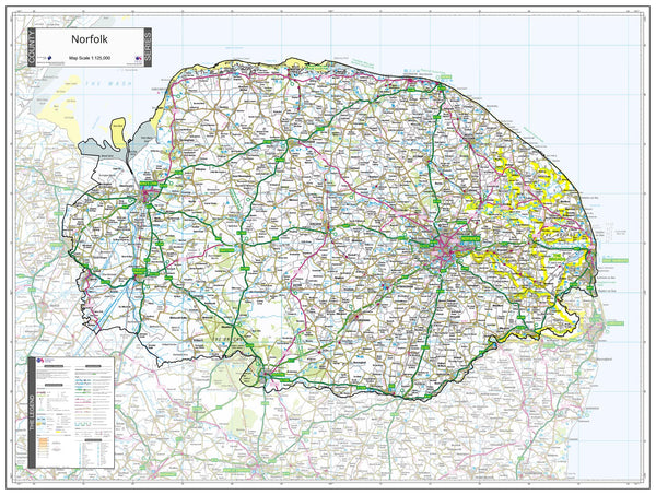 Postcode Map Norfolk/suffolk County Map of Norfolk 1060 x 800mm