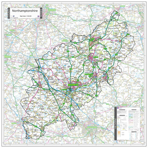 County Map of Northamptonshire 860 x 860mm