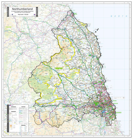 County Map of Northumberland 860 x 900mm