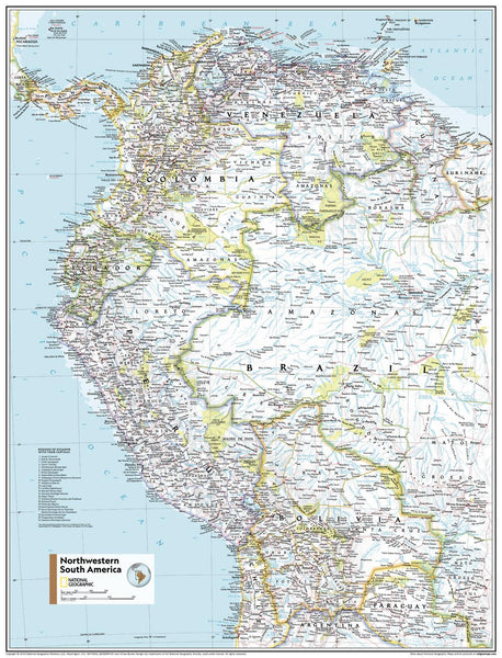 North Western South America Atlas of the World, 11th Edition, National Geographic Wall Map