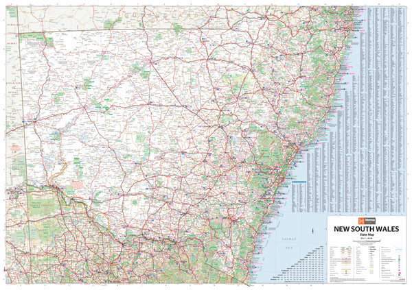 New South Wales Hema 1000 x 700mm Laminated Wall Map with Hang Rails