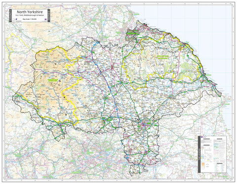 County Map of North Yorkshire 1160 x 900mm