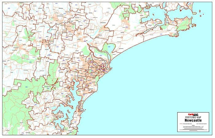 Ncl Postcode Map Newcastle Postcode Laminated Wall Map | Mapworld