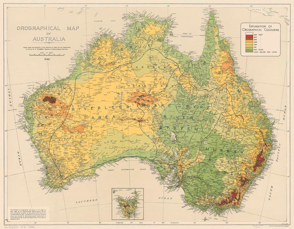 Orographical Wall Map of Australia 1942