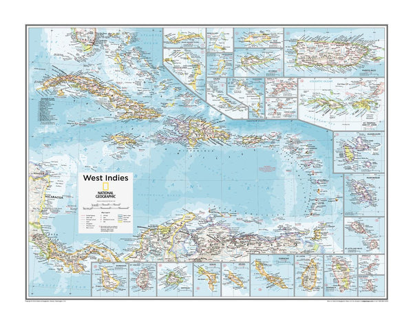 West Indies National Geographic 711 x 559mm Wall Map