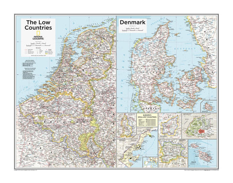 The Low Countries, Denmark, and Europe's Smallest Countries National Geographic  711 X 559mm Wall Map