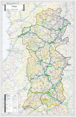 County Map of Powys 760 x 1160mm