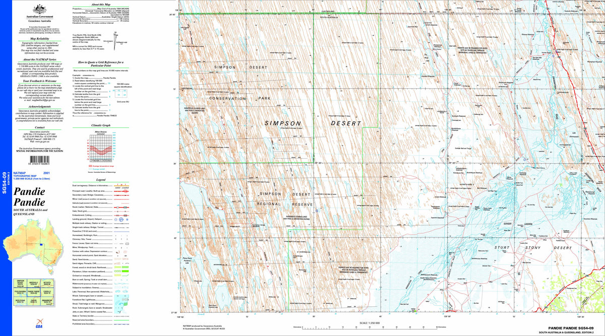 Pandie Pandie SG54-09 Topographic Map 1:250k | Mapworld