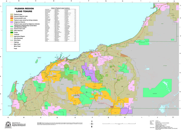 Pilbara 2021 Pastoral Lease 700 x 1000mm Wall Map