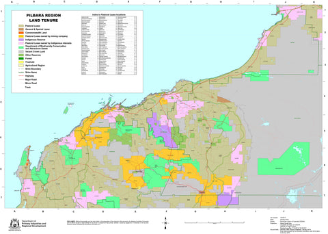 Pilbara Pastoral Lease 700 x 1000mm Wall Map