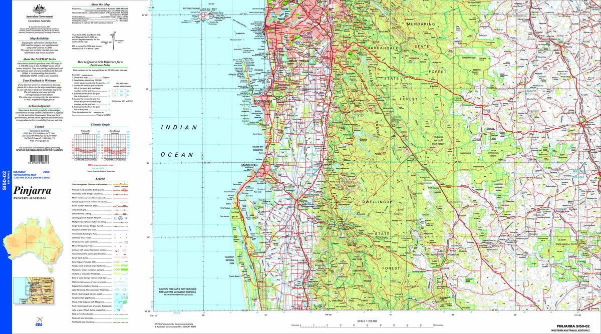Pinjarra SI50-02 Topographic Map 1:250k | Mapworld