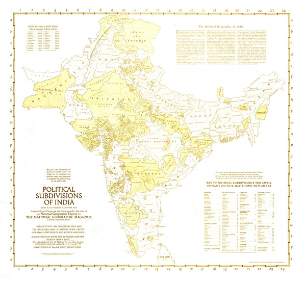 Political Subdivisions of India - Published 1946 by National Geographic