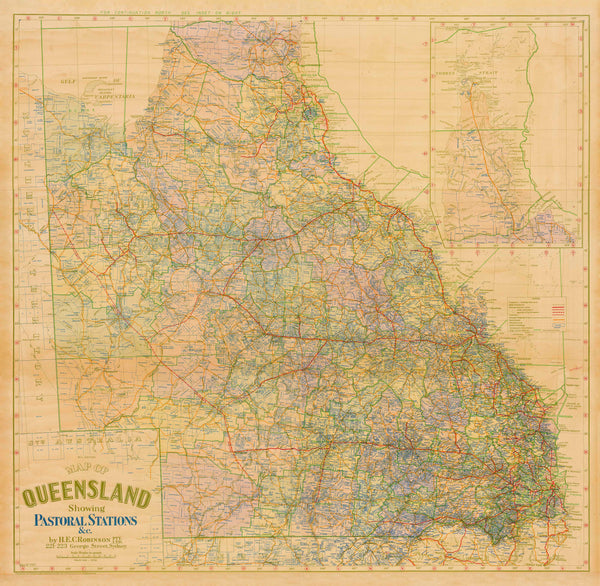 Queensland Pastoral Stations 1920 H.E.C Robinson Wall Map