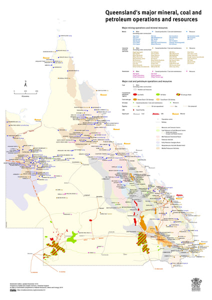 Queensland's Major Mineral, Coal and Petroleum Operations and Resources 2020 wall map