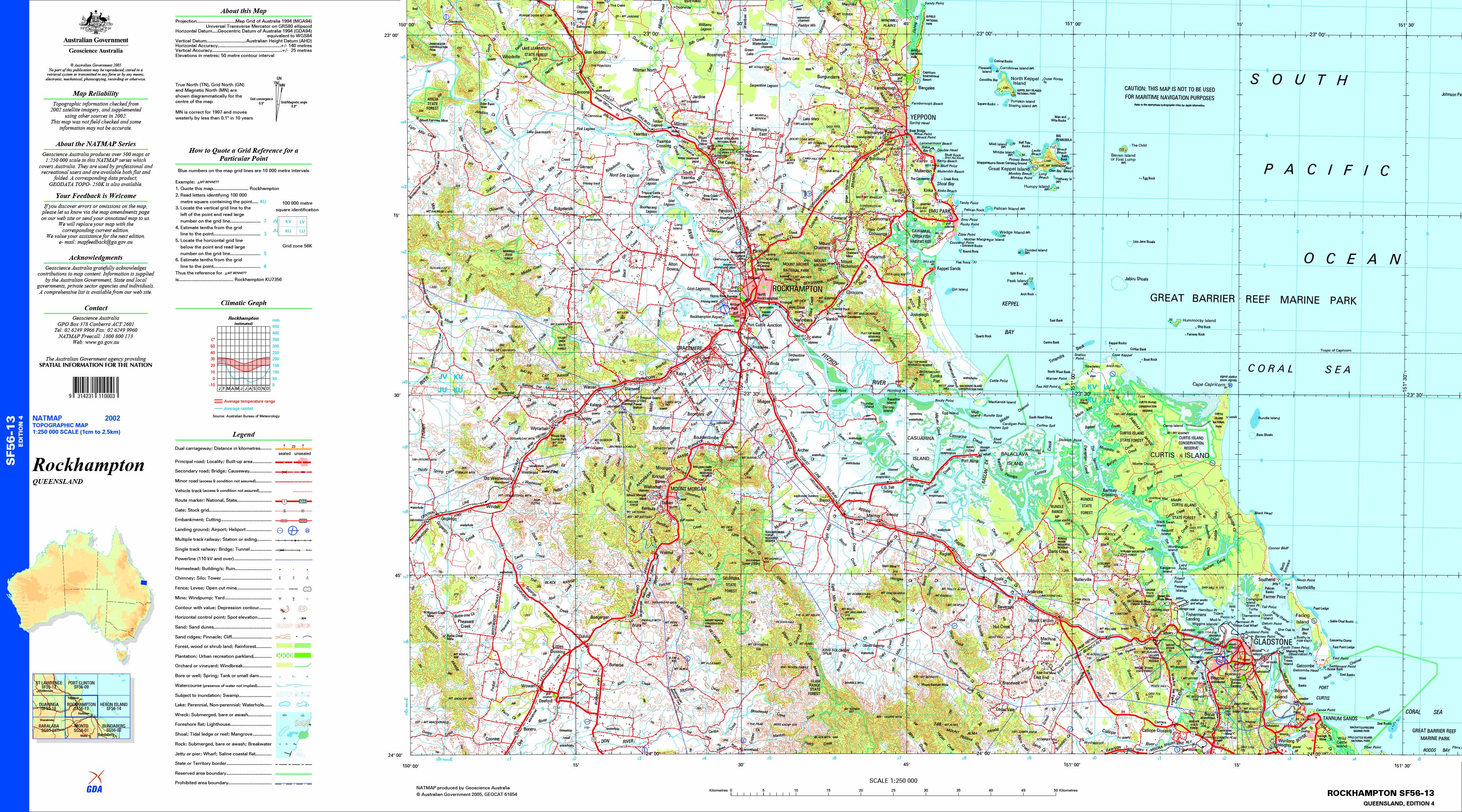 Rockhampton Map Rockhampton SF56-13 Topographic Map 1:250k | Mapworld