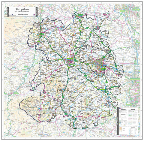 County Map of Shropshire 940 x 920mm