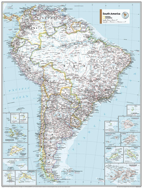 South America Political Atlas of the World, 11th Edition, National Geographic Wall Map