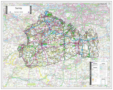 County Map of Surrey 880 x 700mm