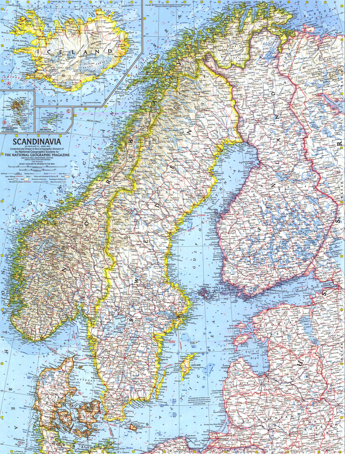 Scandinavia Wall Map (1963) – National Geographic | Mapworld