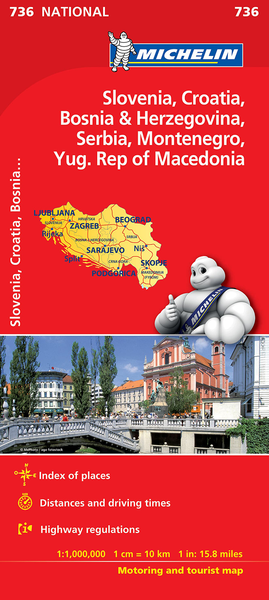 Slovenia, Croatia, Bosnia-Herzegovina, Serbia,Montenegro & Rep of Macedonia Michelin Map 736