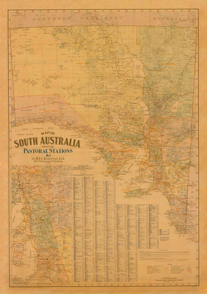 South Australia Pastoral Stations 1948 H.E.C Robinson Wall Map
