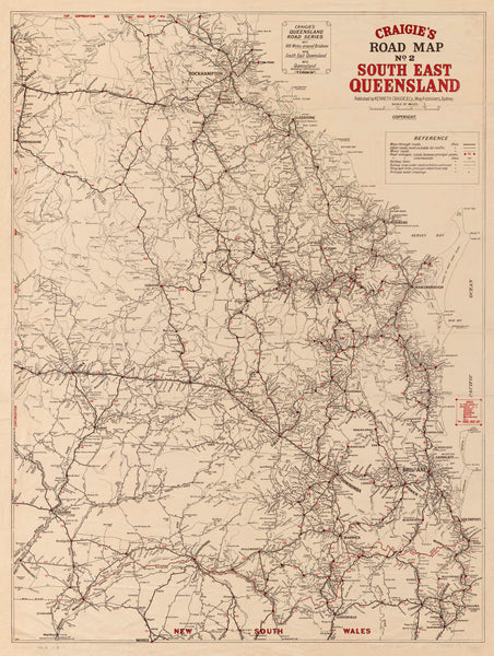 South East Queensland Craigies Historical Wall Map 1932