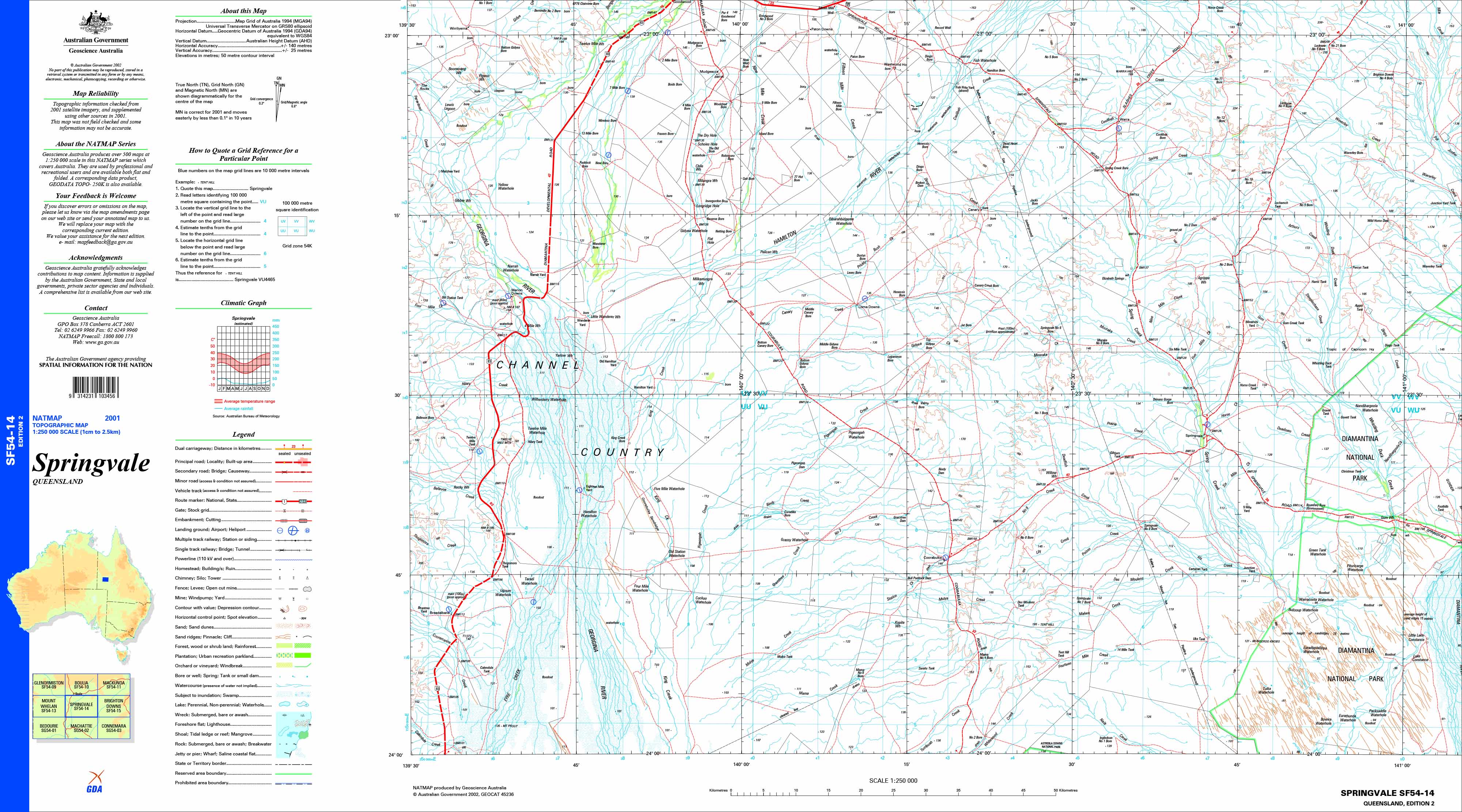 Buy Springvale SF54-14 Topographic Map 1:250k