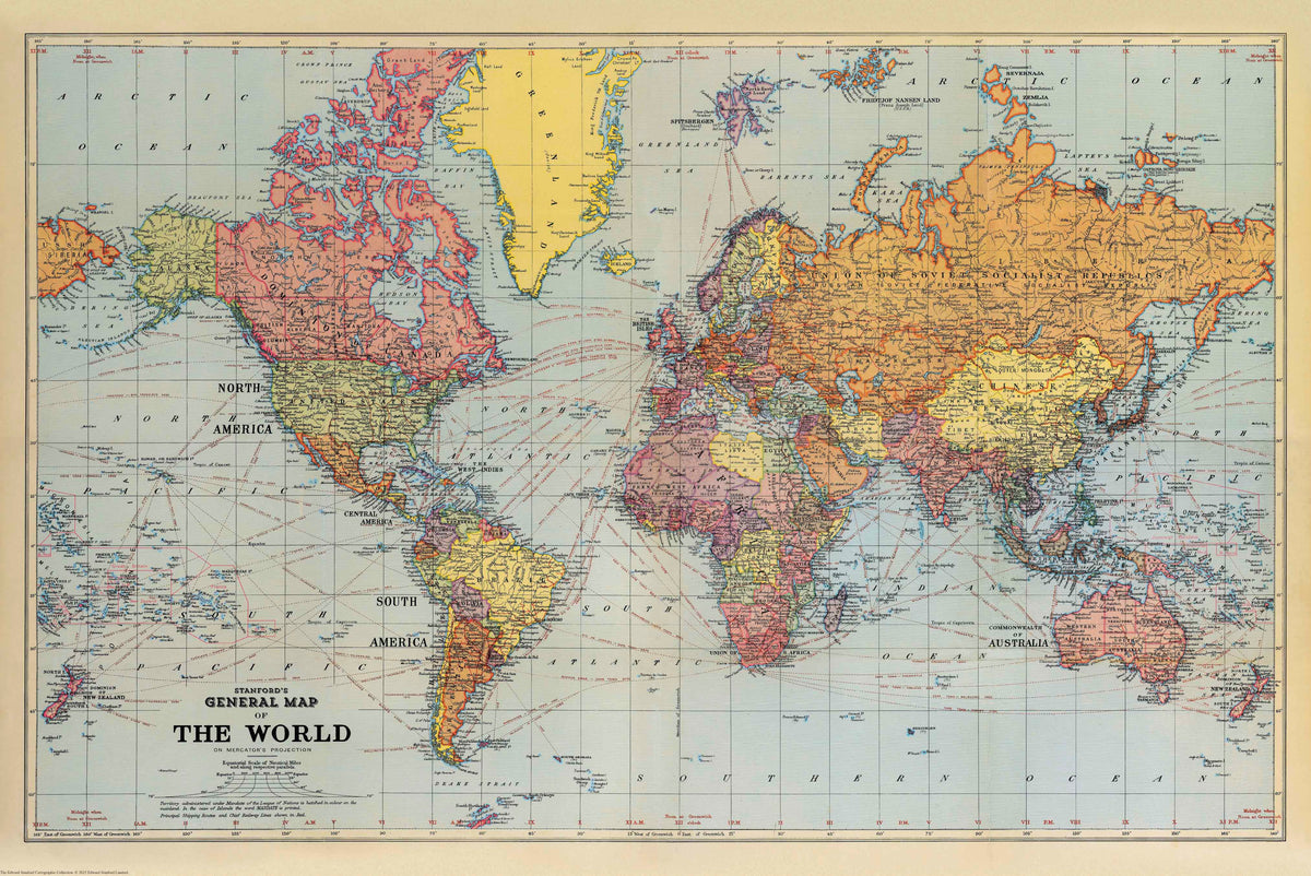 Stanford's General Map of the World (1920) | Mapworld