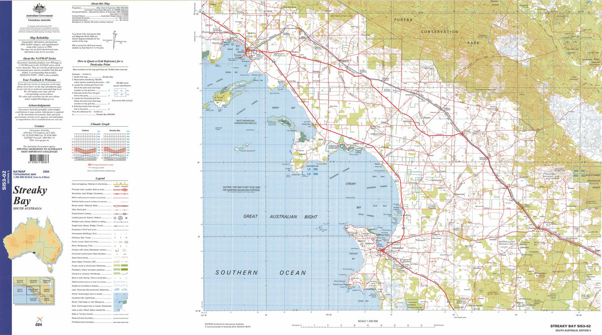 Streaky Bay SI53-02 Topographic Map 1:250k | Mapworld