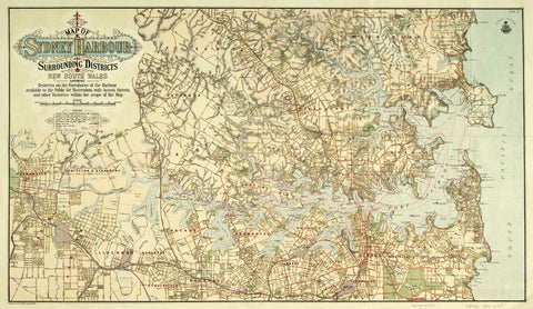 Sydney Harbour and Surrounding Districts Wall Map 1919