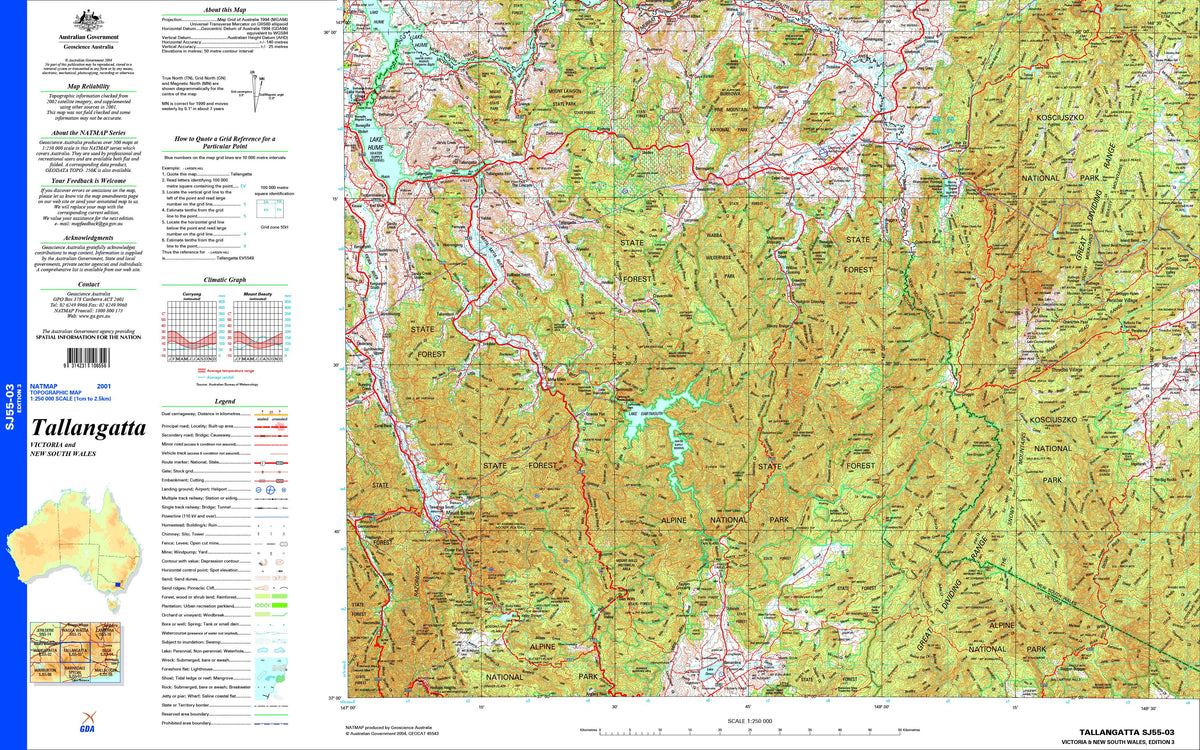 Tallangatta SJ55-03 Topographic Map 1:250k | Mapworld